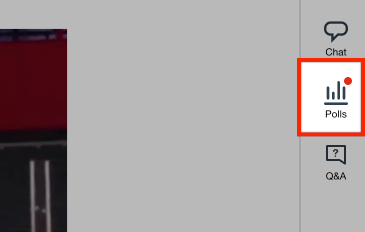 Sidebar menu with a red box highlighting the 'Polls' icon, which displays a small red notification dot.