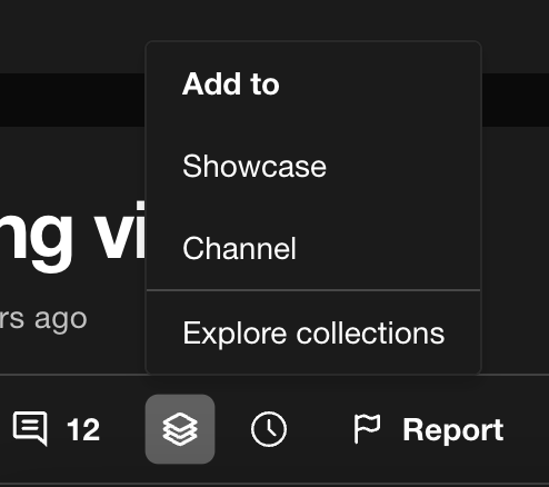 Add to collections icon below the video player on the viewing page