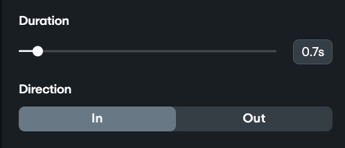 The duration and direction panel open sup on the left side of the screen
