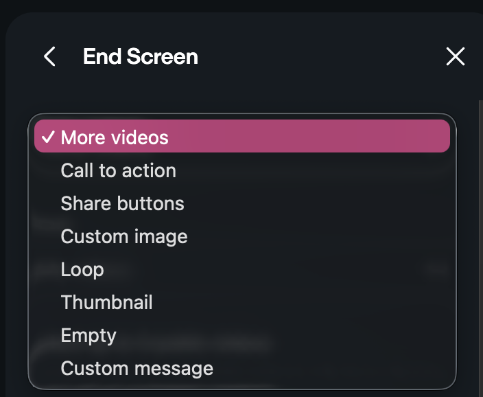 Panel de pantalla final con menú desplegable que muestra todas las opciones
